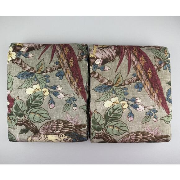 Pottery Barn 2-in-1 Pole Top Curtains PHEASANT FLORAL 50x84 Set of 2 Linen Blend - Picture 5 of 7